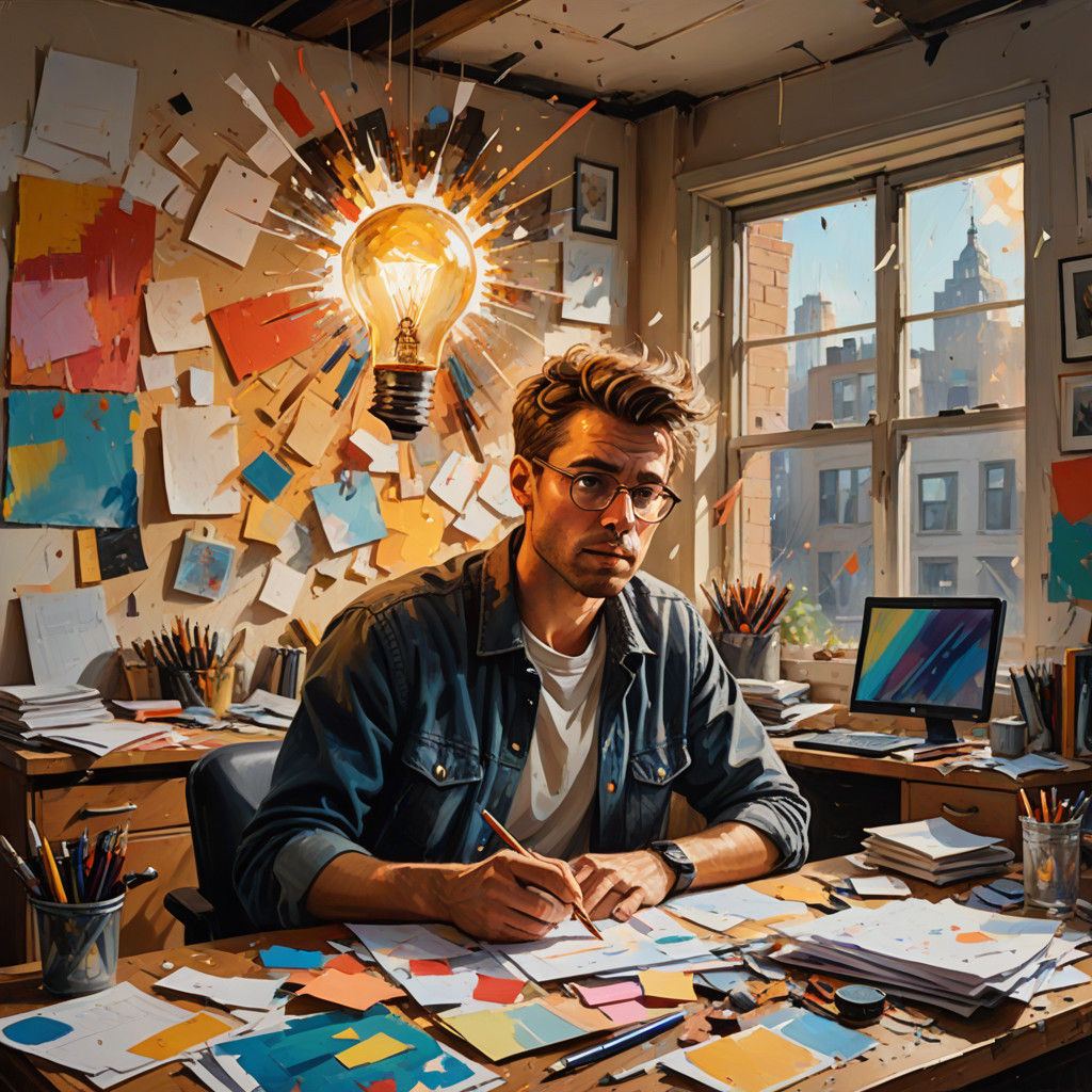 Innovative Genius Strikes in Vibrant Oil Painting