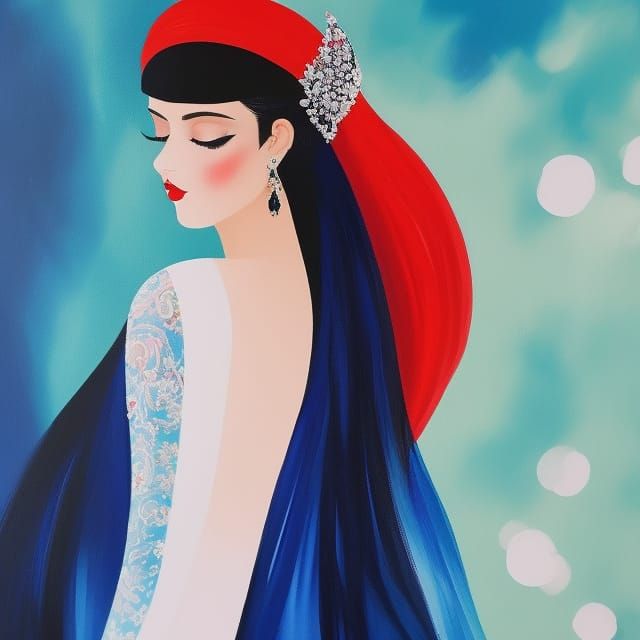 Dreaming Princess in Gouache Style Portrait