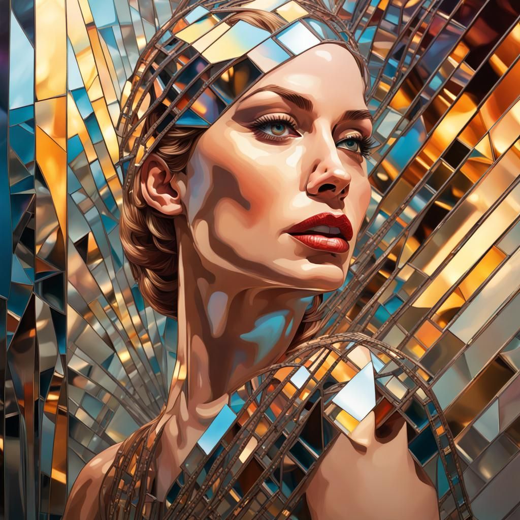 Art Deco Mirror Portrait of a Beautiful Woman