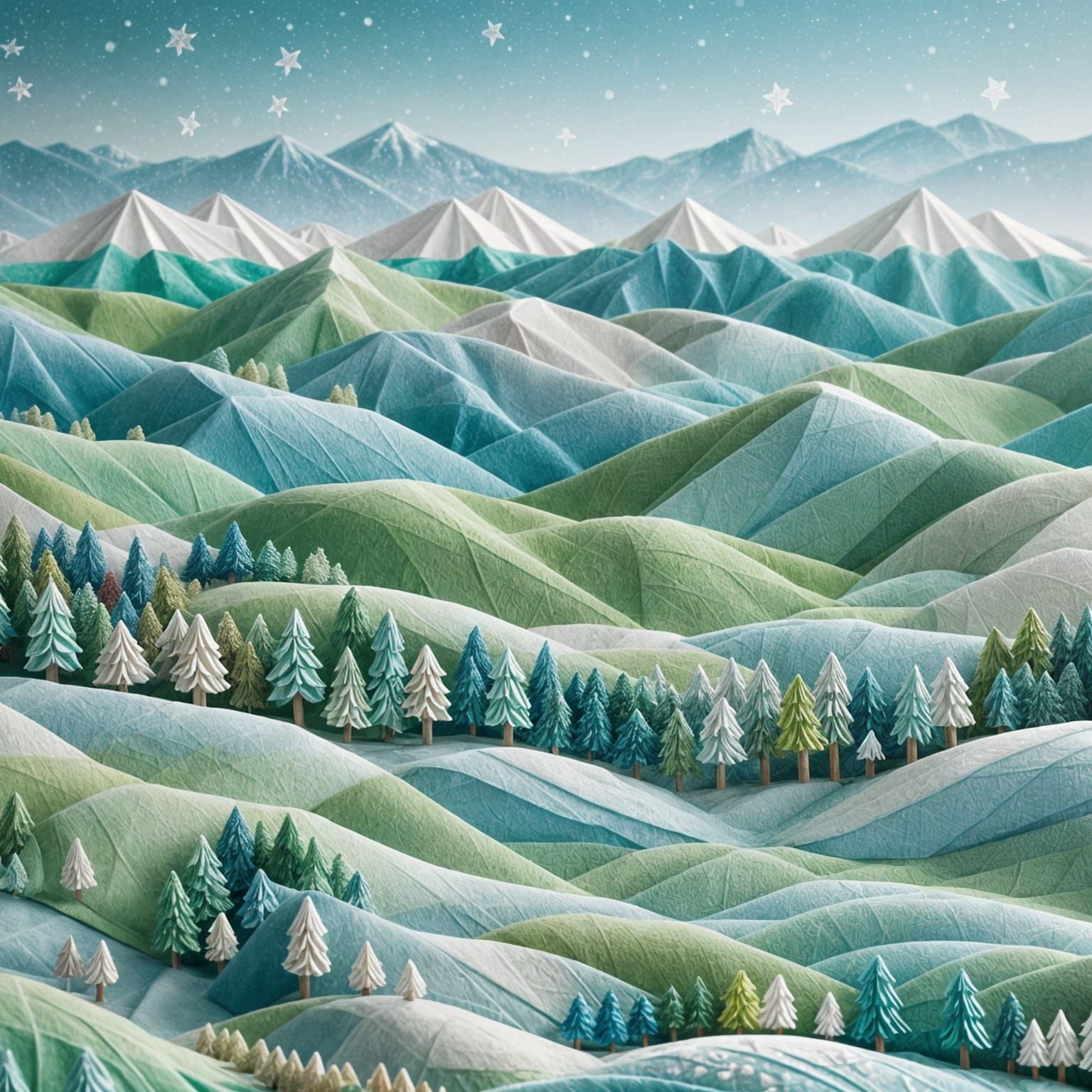 Knitted Landscape in Snow: Origami Papercraft