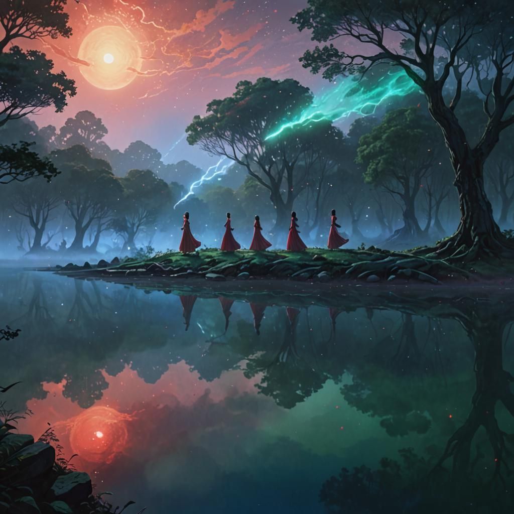 Mystic Island: Red Comet in Whimsical Anime Style