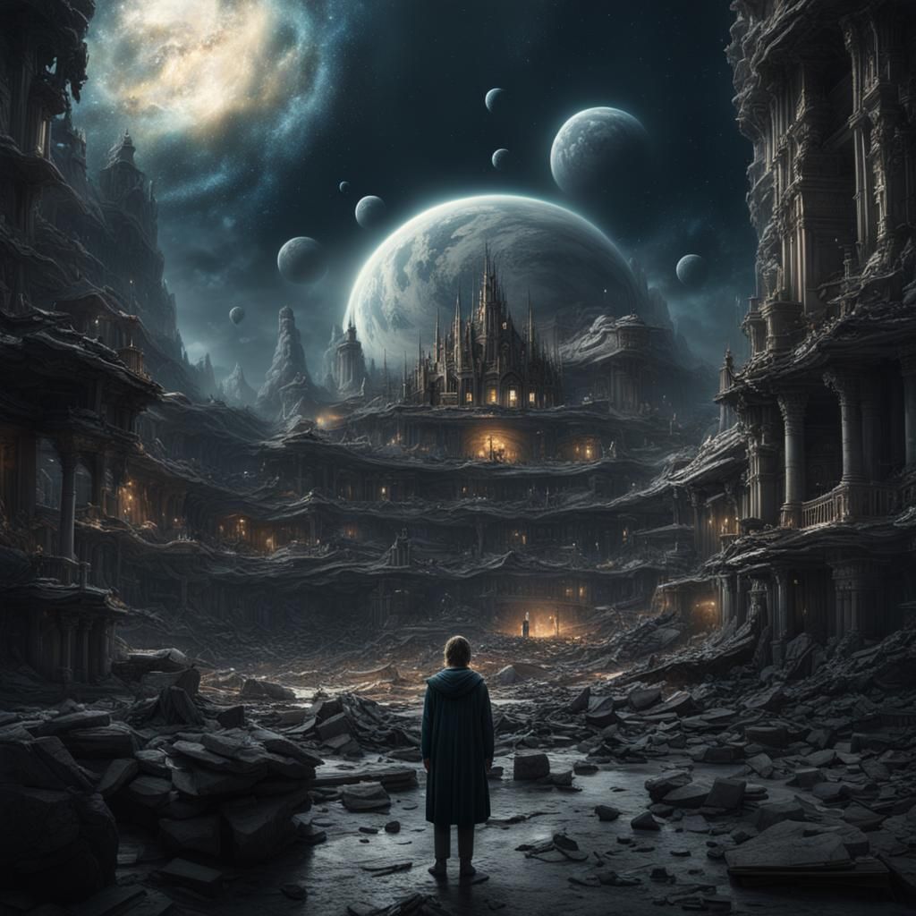 Waning Moon in Empty Universe: Digital Matte Painting