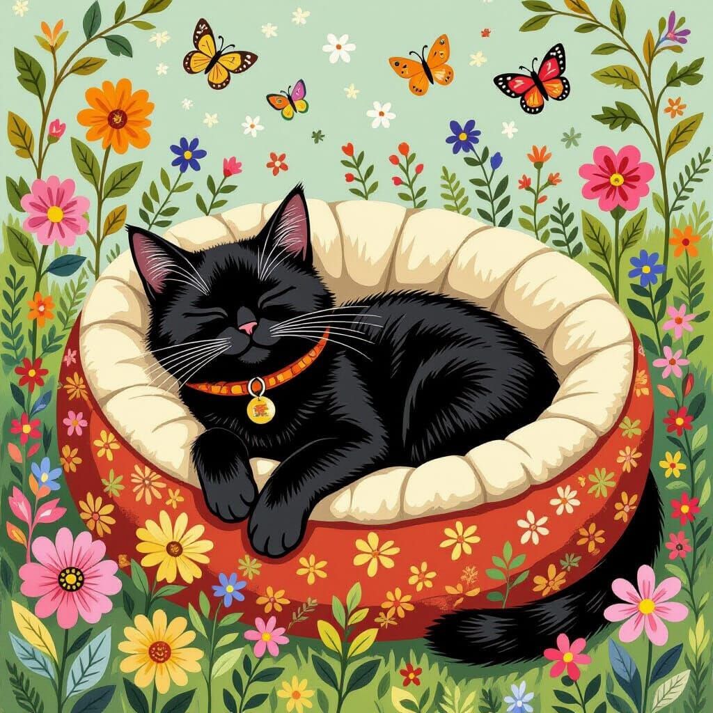 Dreaming Cat in Beatrix Potter Style