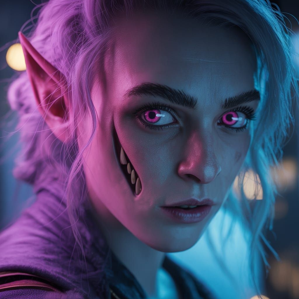 Pink Eyed Half-Orc Portrait in Dark Fantasy Style