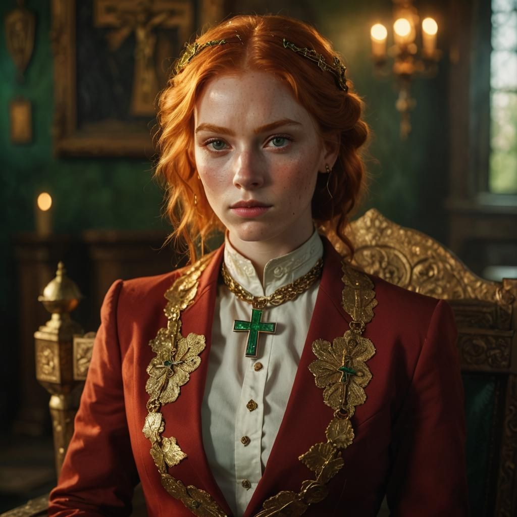 Ginger Girl Portrait with Cross in Hyperrealistic Style