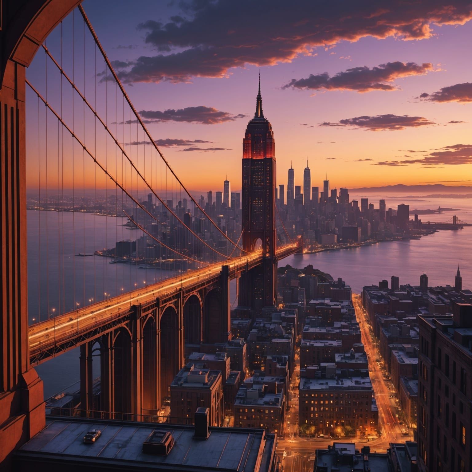 Empire State Building Over Golden Gate, Fantasy Art
