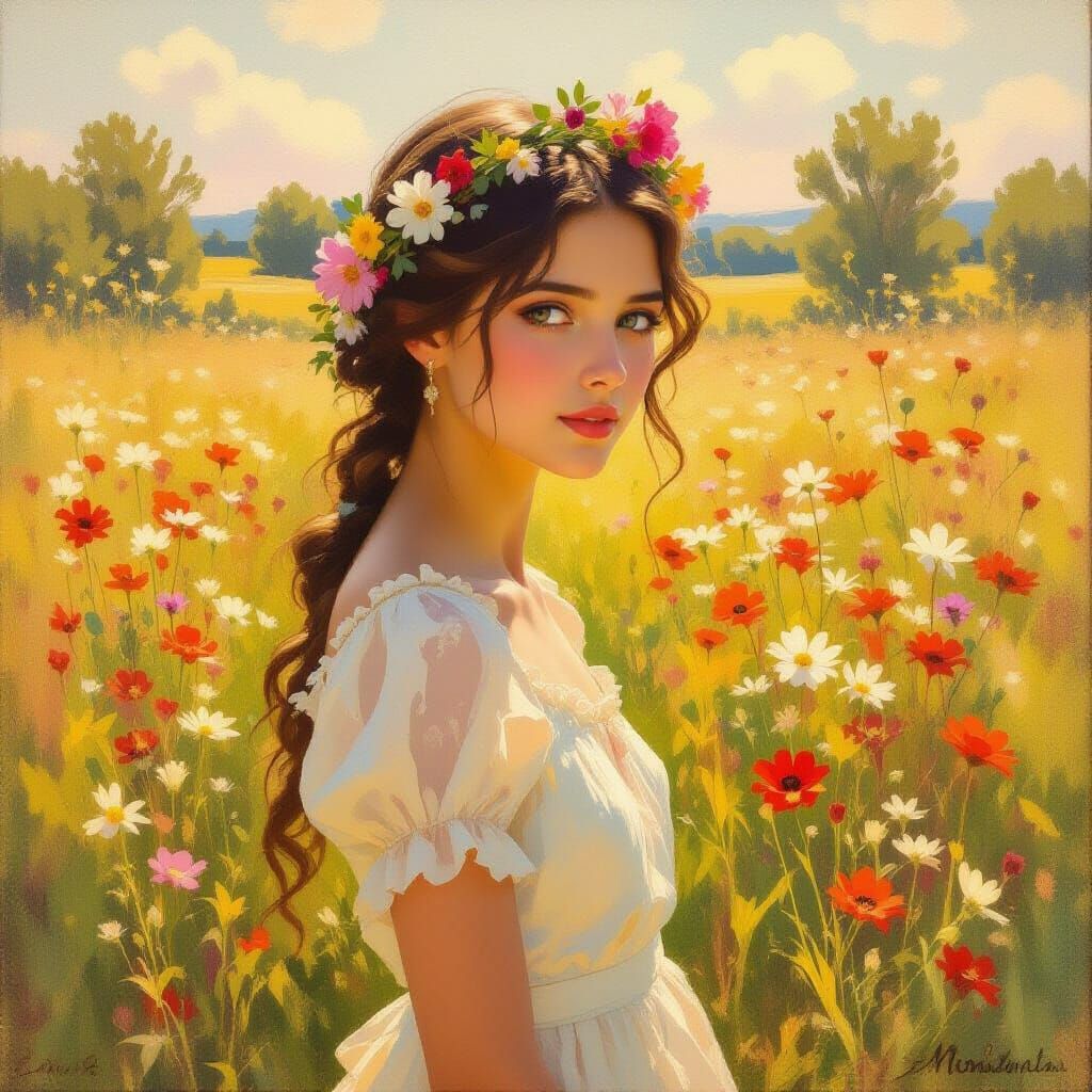 Melicertes Maiden in Sunlit Meadow Oil Painting