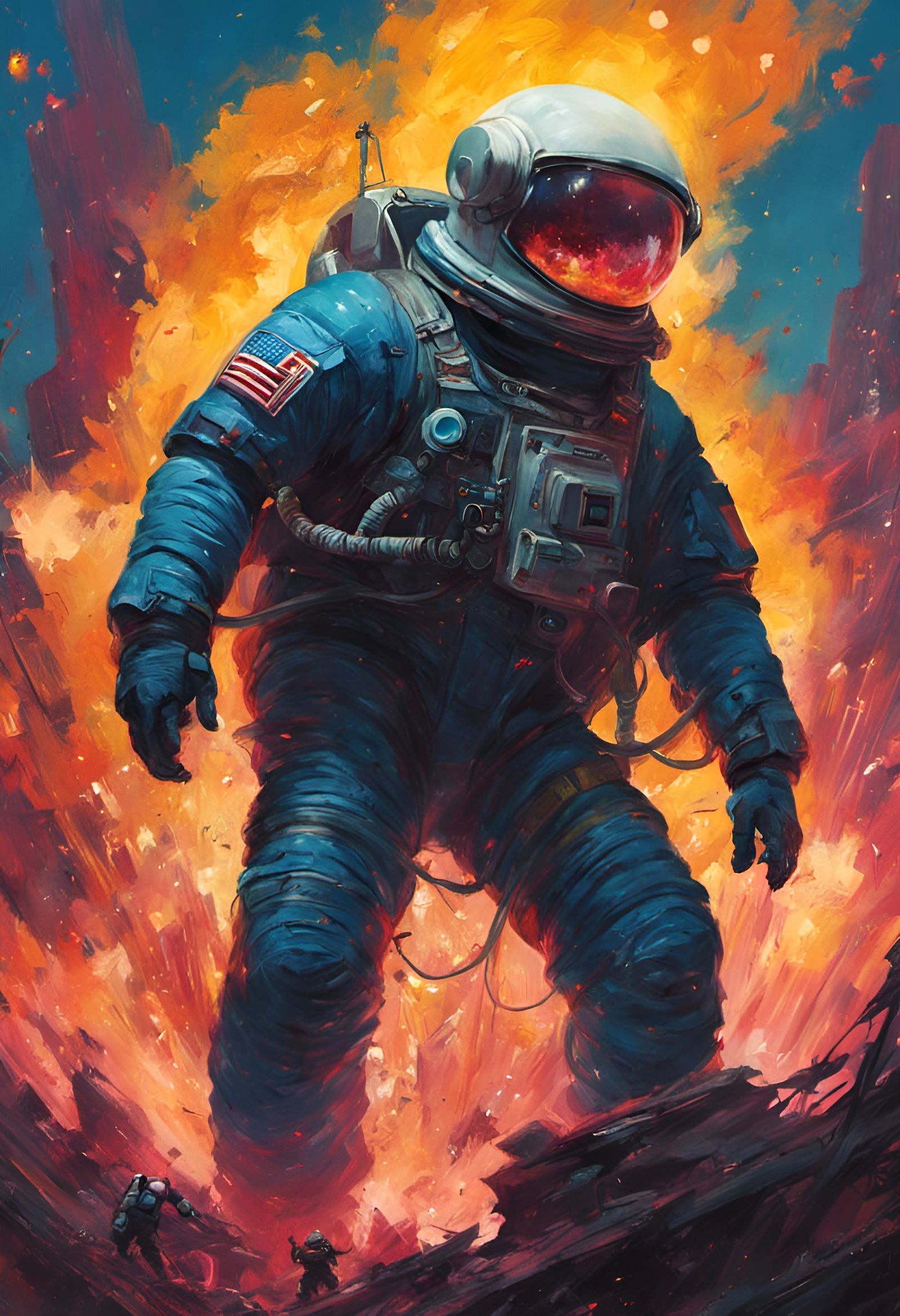 Astronaut Kaiju in Cyberpunk Neo Tokyo, Digital Art