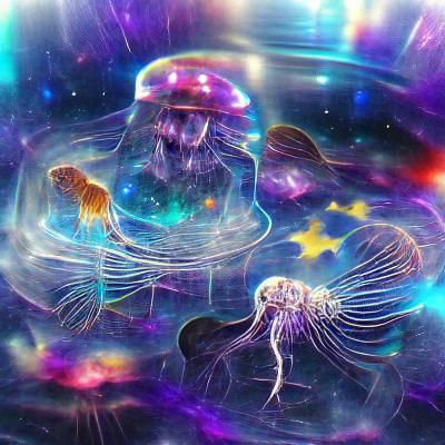 Holographic Spirit Realm with Jellyfish in Space
