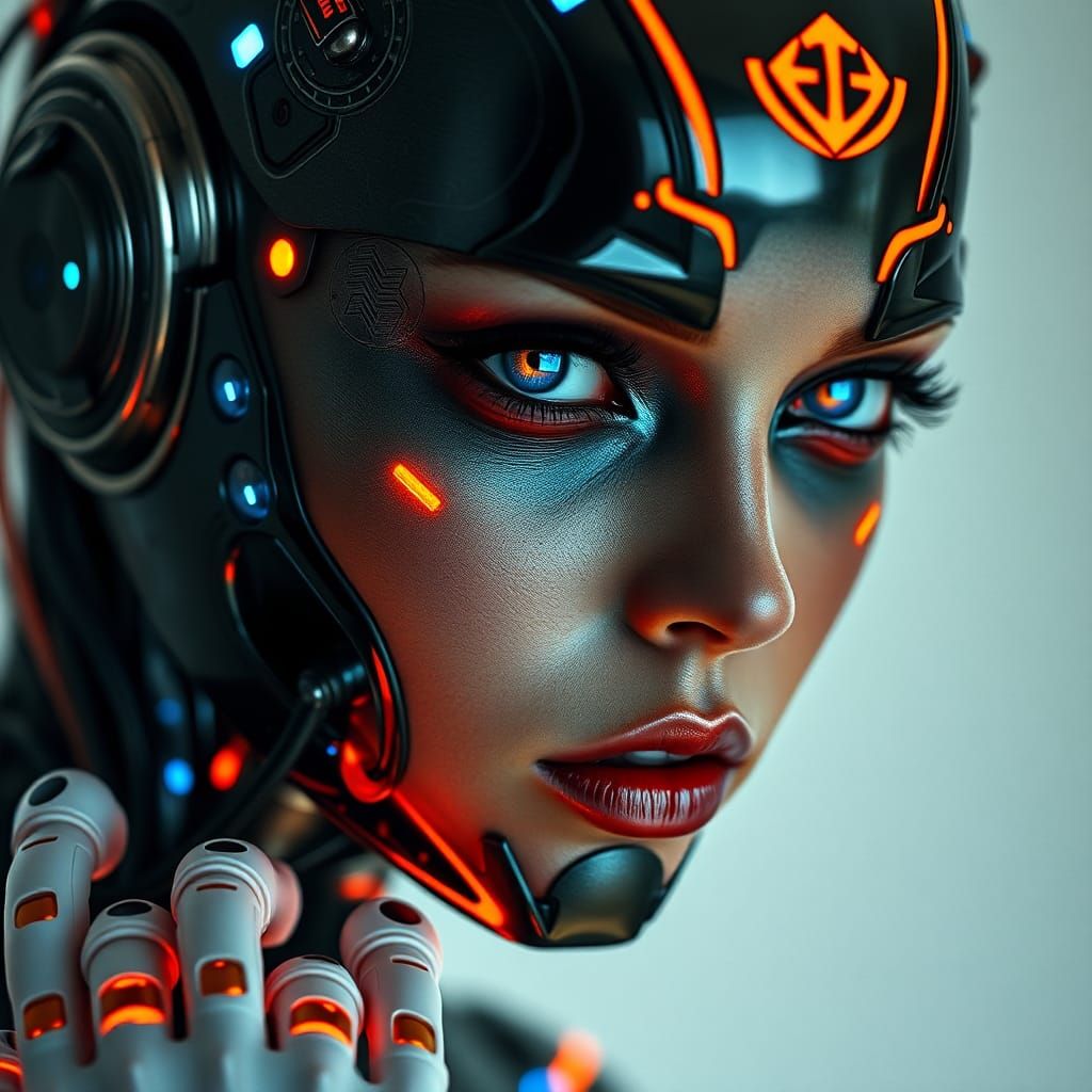 Futuristic Cyborg Woman Portrait with Neon Accents