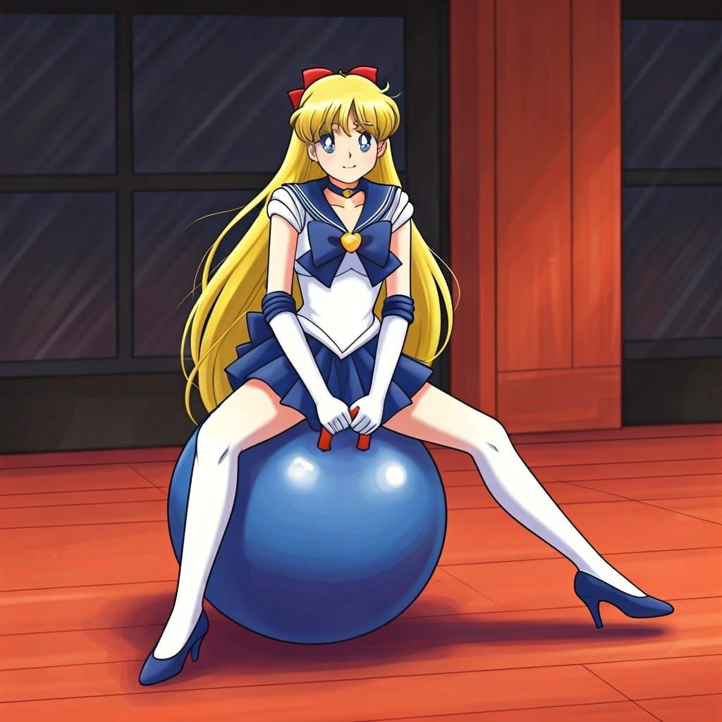 Sailor Venus Bouncing on Hopper Ball at Record Store