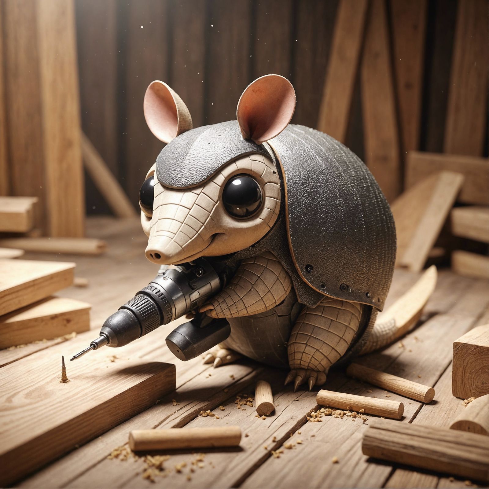 Adorable Armadillo Craftsman in Woodshop Cartoon