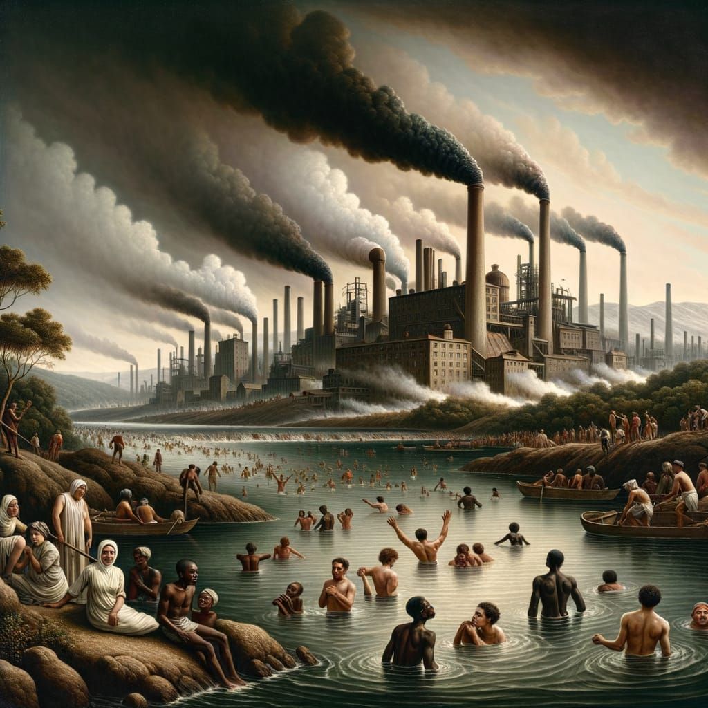 Industrial Landscape with Polluted River