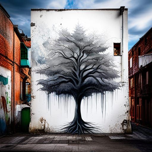 Majestic Tree in Graffiti Splash Art Style