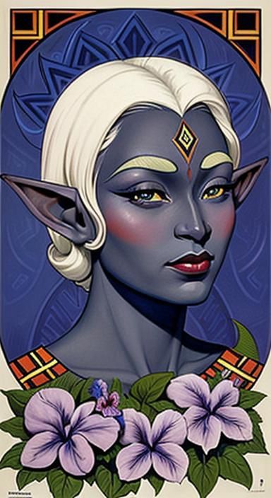 Art Deco Drow Elf Portrait with Wings