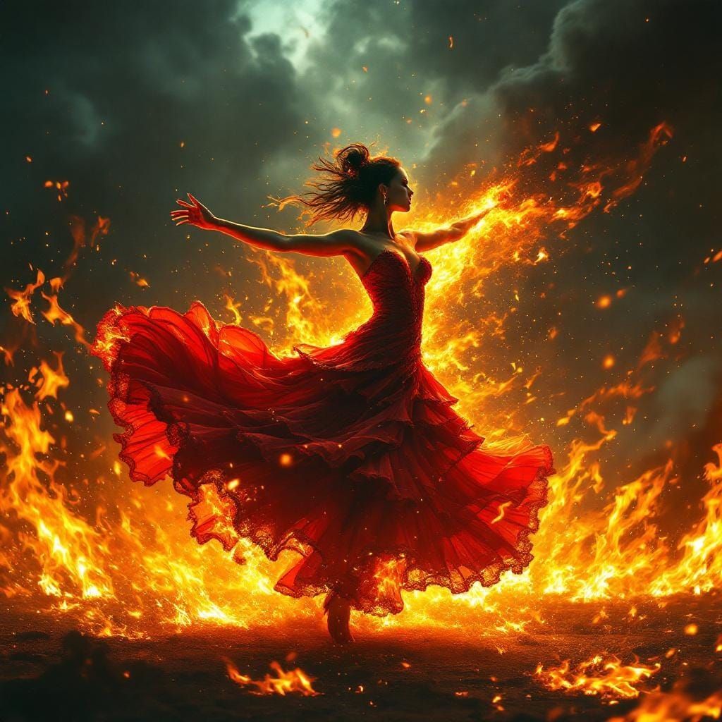 Flamenco Dancer in Fire Storm: Digital Matte Painting