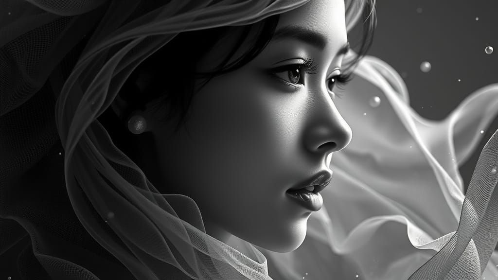 Ethereal Woman's Profile in Gossamer and Sand