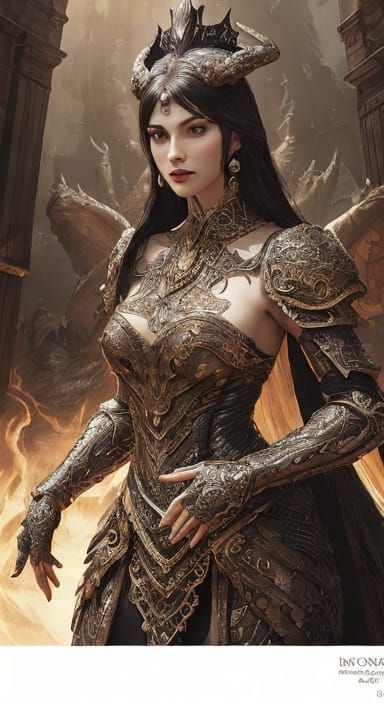 Ethereal Queen Amidst Menacing Dragons in Dark Fantasy Style