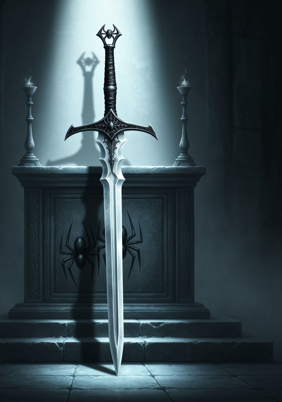 Drow Greatsword on Spider Goddess Altar in Moonlight