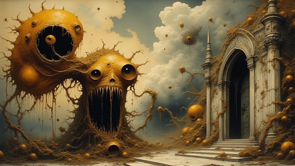 Horrifying Lovecraftian Face in Macabre Room