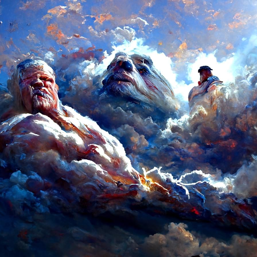 Thor Learns Lightning From Zeus in Hyperrealistic Sky Art
