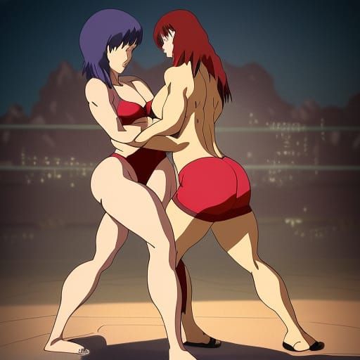 Muscular Anime Wrestler in Studio Ghibli Style