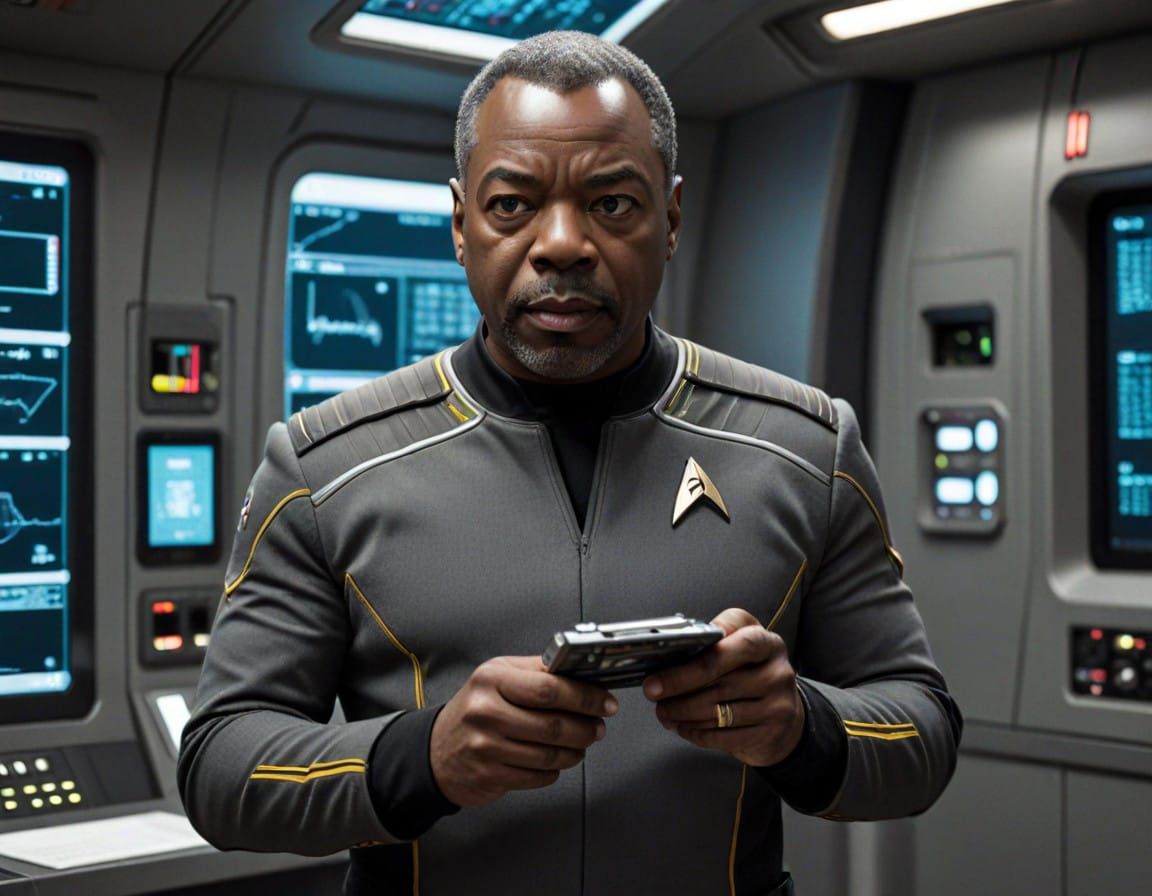Starfleet Engineer Geordi La Forge Scans the Enterprise