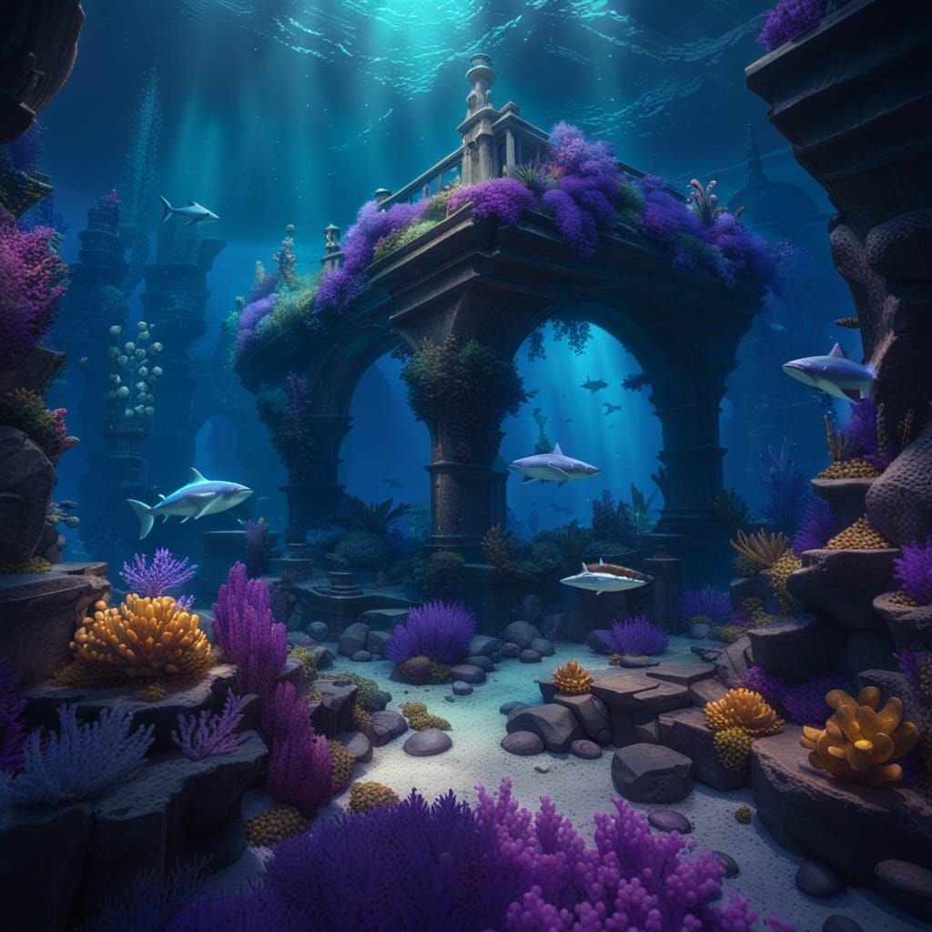 Underwater Archeological Site: Dark Fantasy Concept Art
