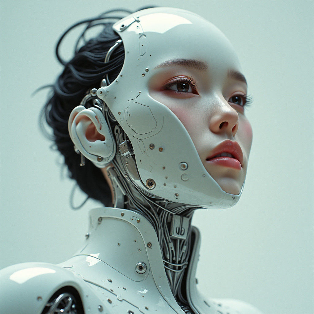 Japanese Robotic Woman Portrait in Digital Art Style