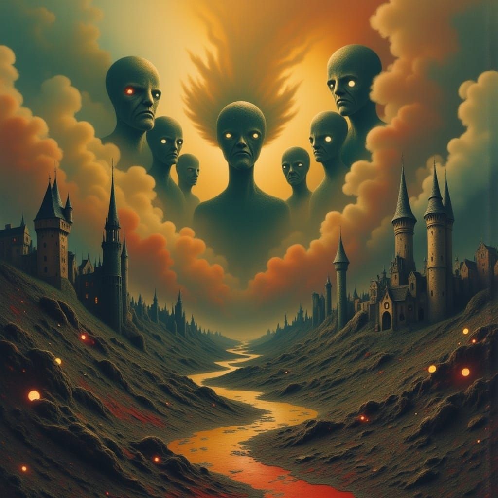 War-Torn Gods Condescend to a Desolate Landscape