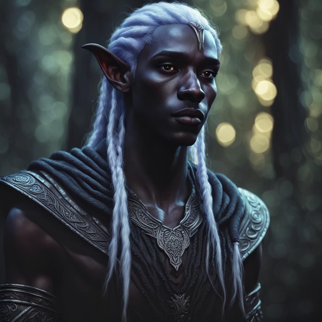 Epic Drow Elf Portrait in a Fantasy Forest