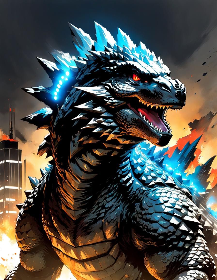 Anime-Style Portrait of Baby Godzilla