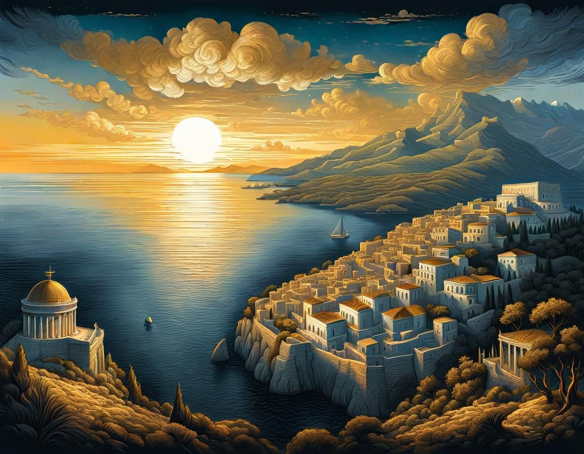 Corfu Island Golden Hour Magic Realism View