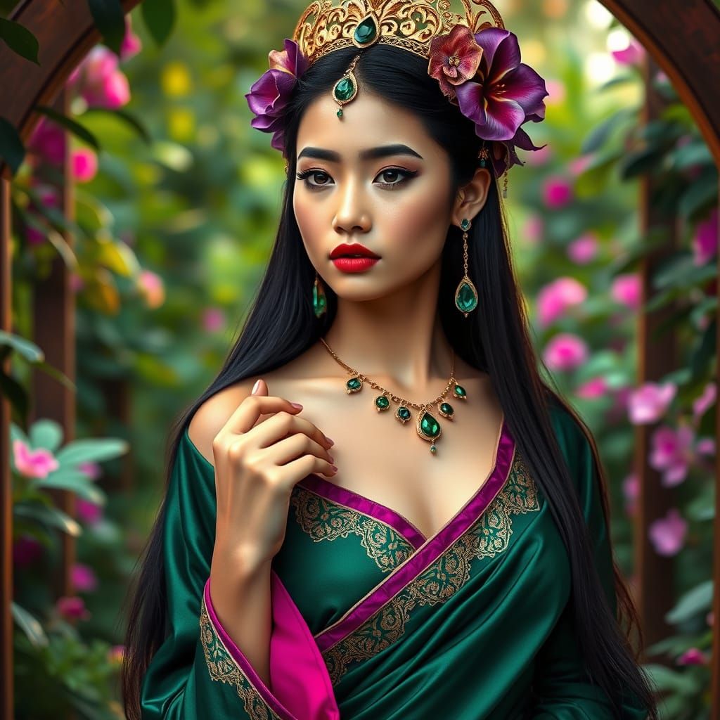 Thai Woman in Emerald Garden Portrait