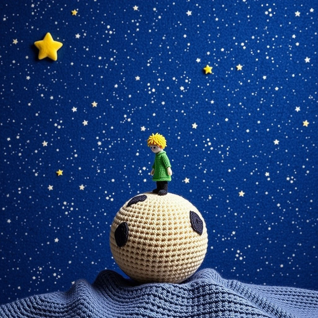 Little Prince on Asteroid in Crocheted Style