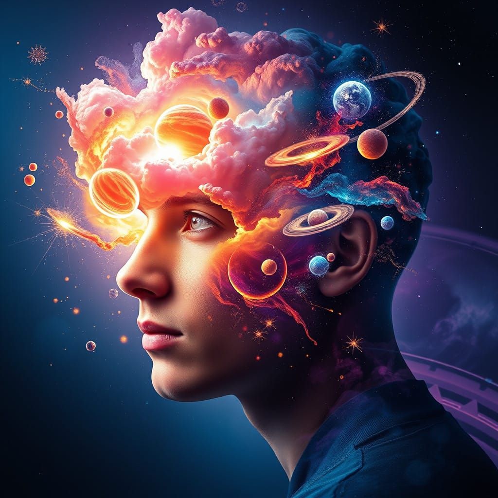 Cosmic Mind Expansion in Vibrant Hyperrealism