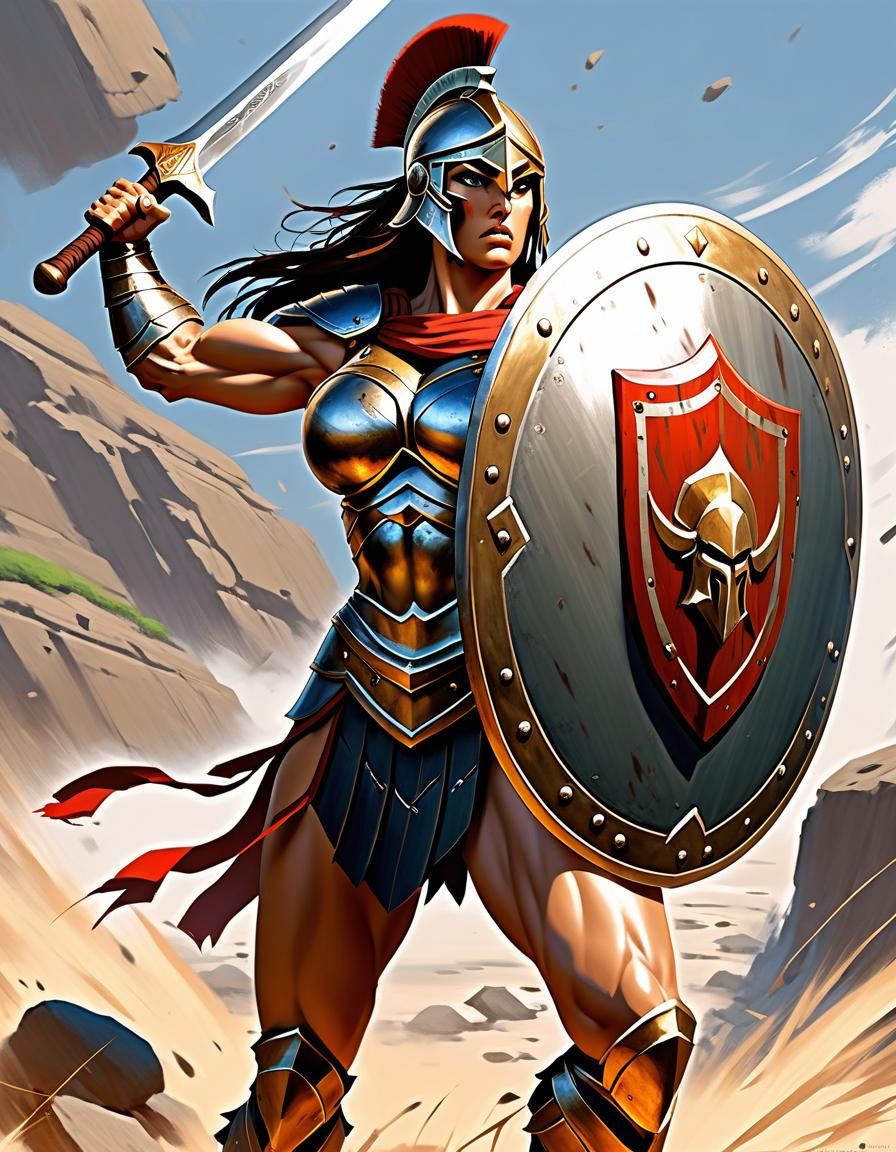 Alluring Spartan Warrior Woman in Anime Art Style