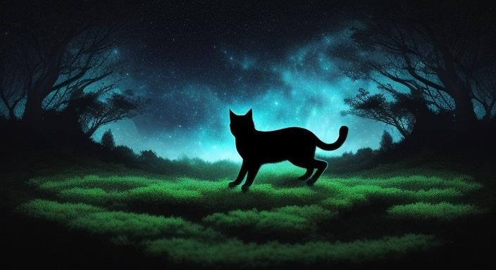 Cosmic Cat Silhouette in Double Exposure Art