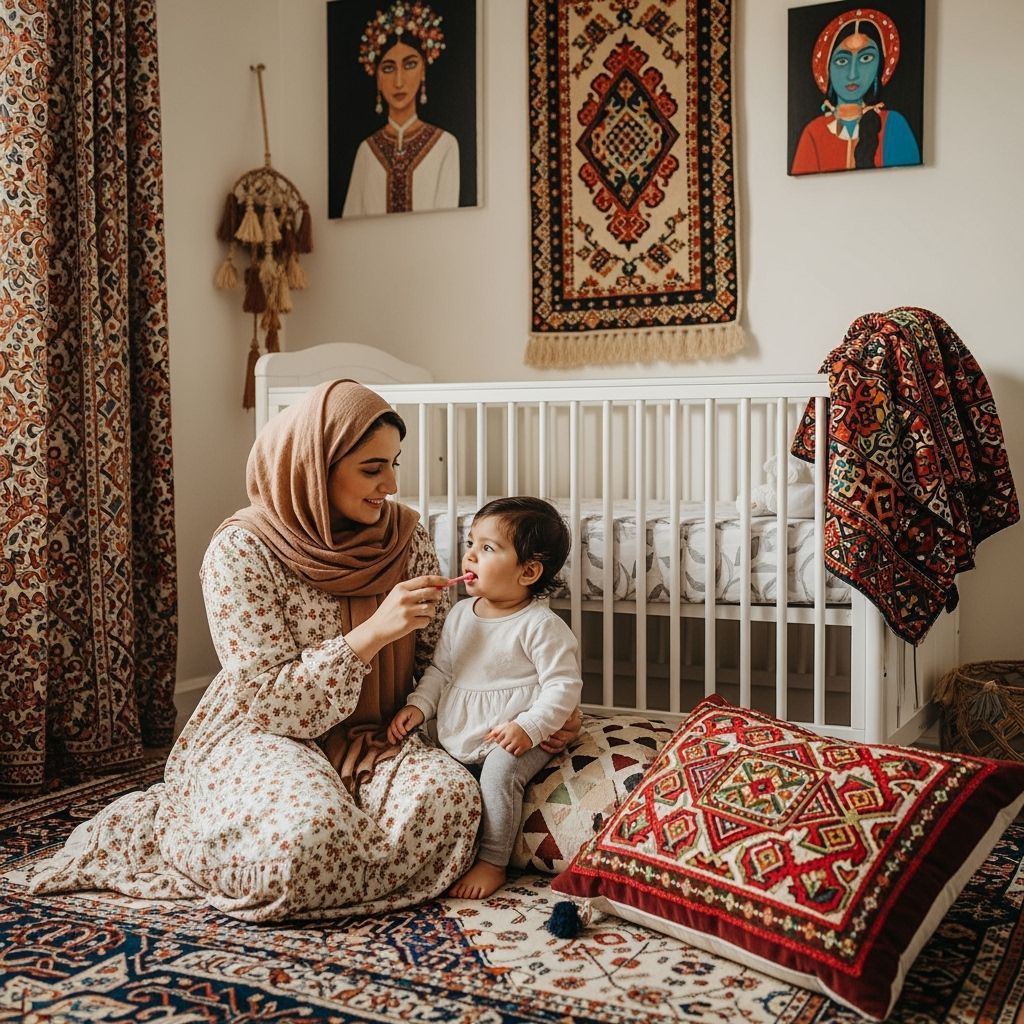 Mother Brushing Child's Teeth in Afghan Style