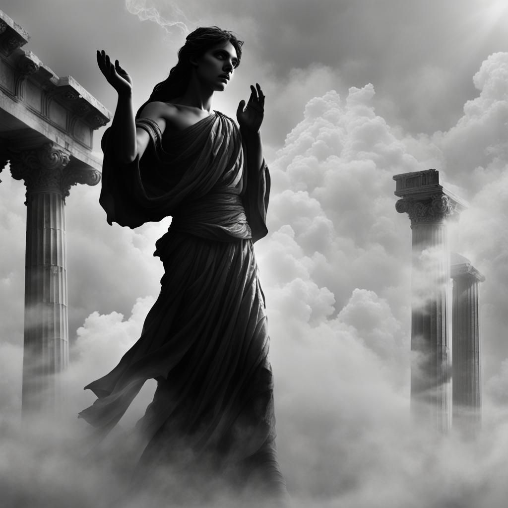 Goth Model in Ancient Ruins Bathed in Amber Light