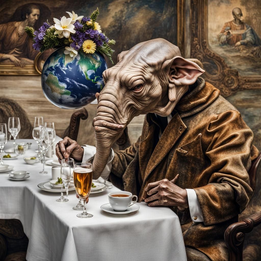 Surreal Alien Restaurant Celebration in Magical Realism