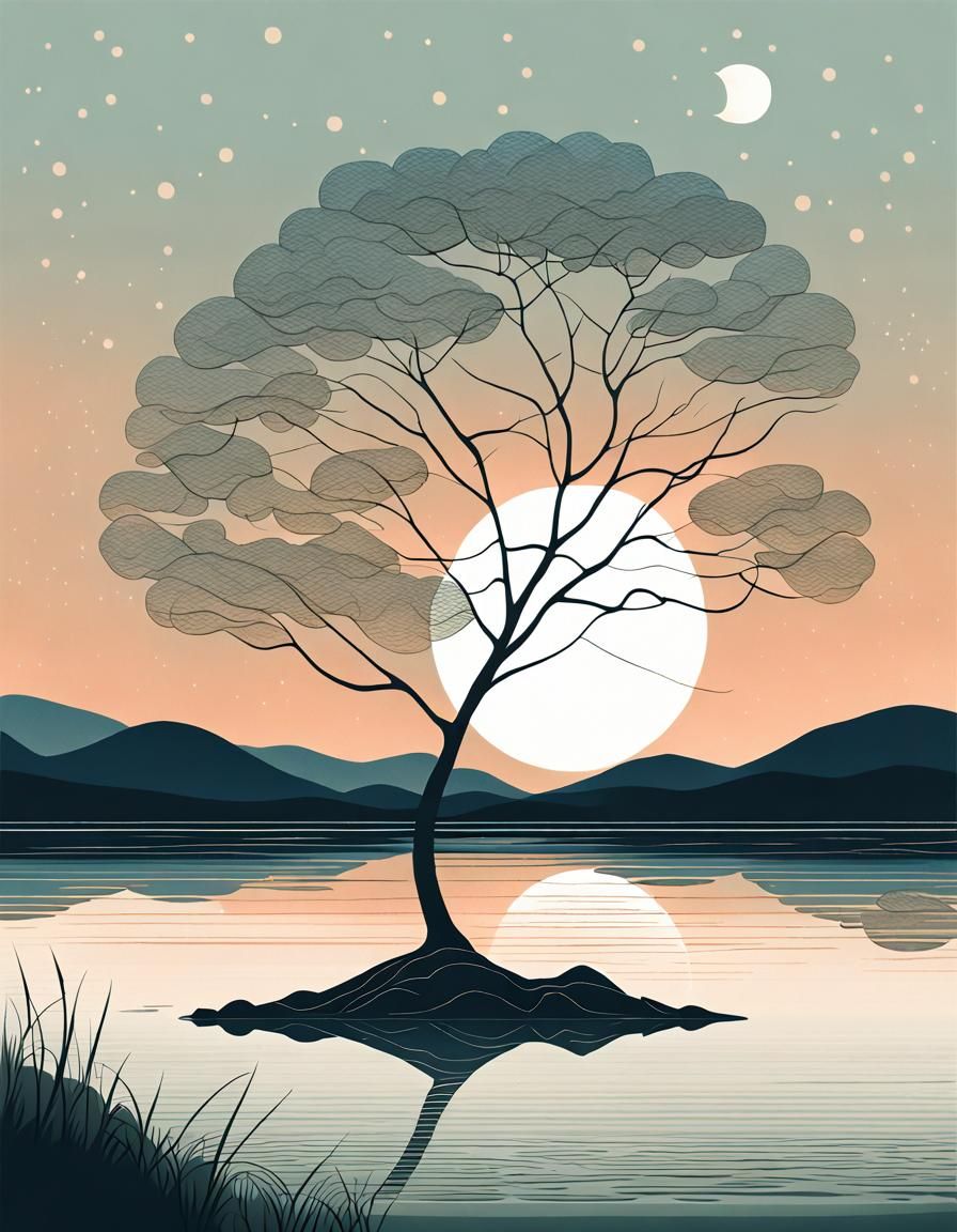 Minimalist Japandi Tree Line Art Print