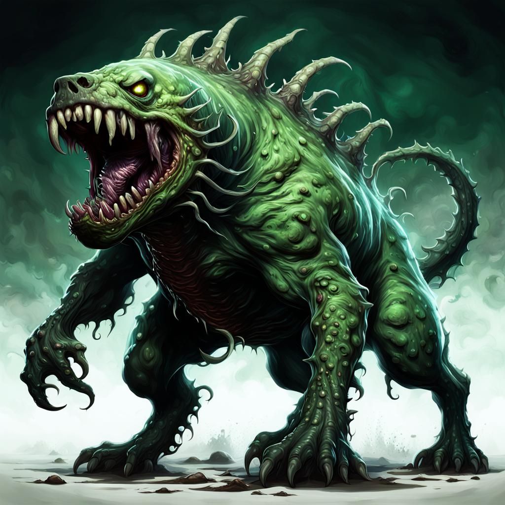 Dark Fantasy Horror: Bloated Dog-like Monstrosity