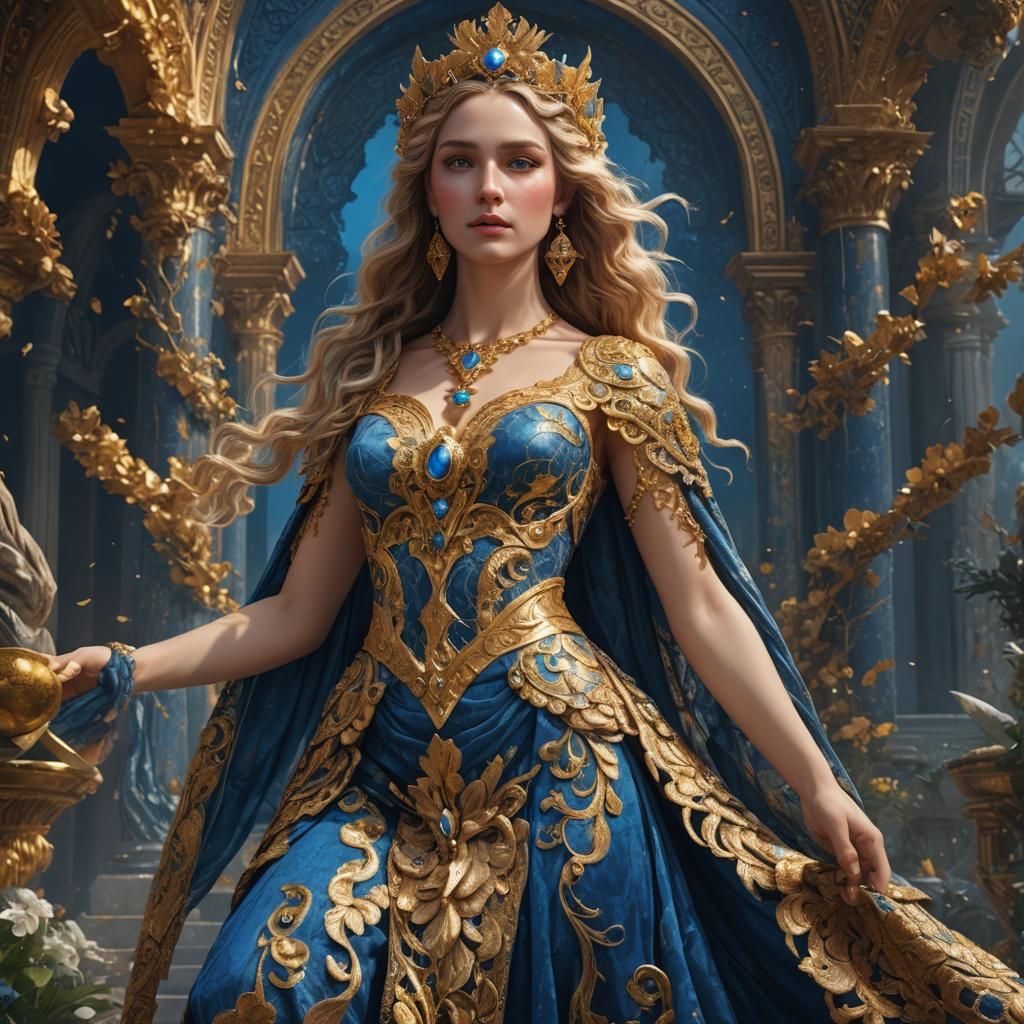 Aphrodite in Gold and Blue: Fantasy Concept Art