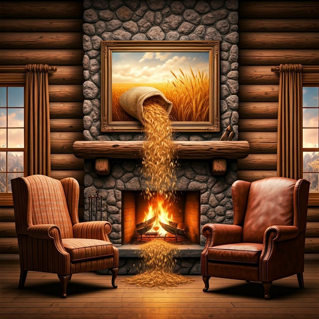 Magical Wheat Field Painting Comes Alive Above Cabin Firepla...