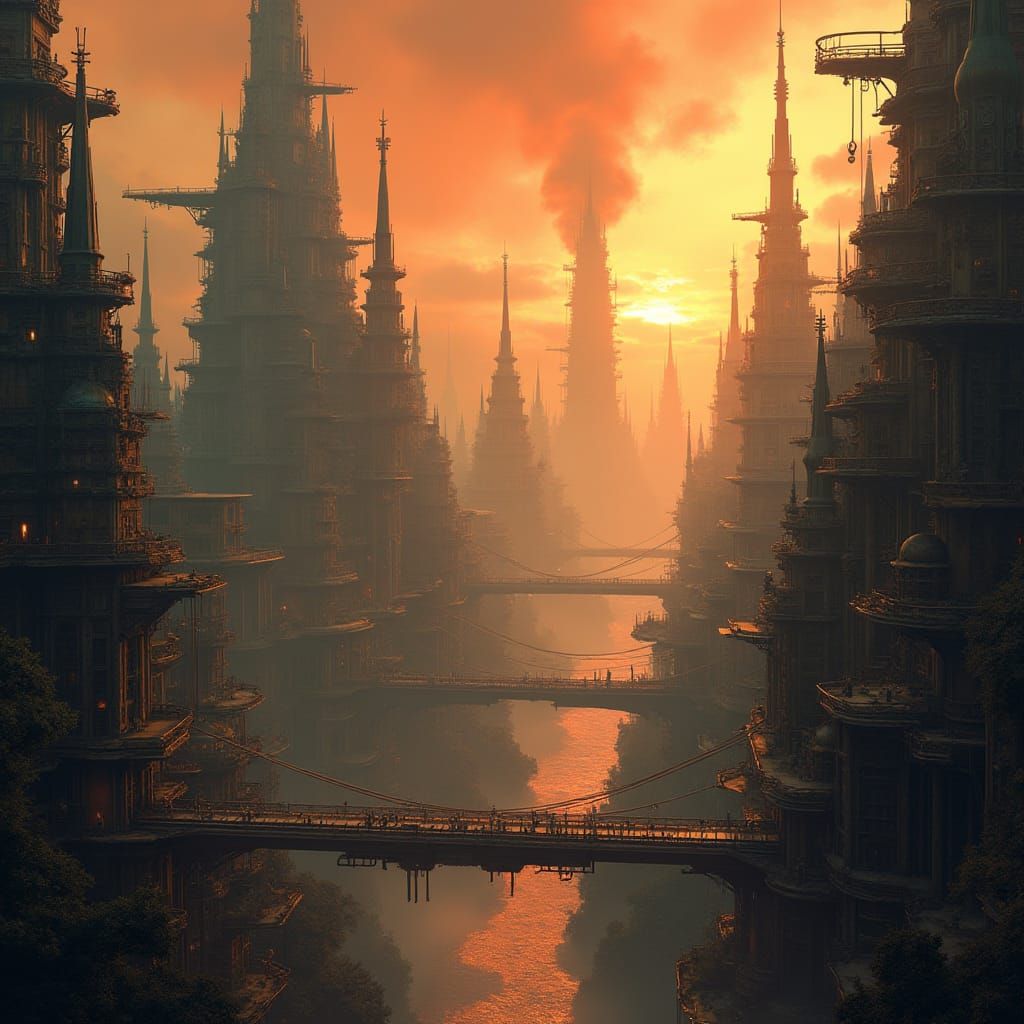 Futuristic Victorian Metropolis in Digital Painting Style