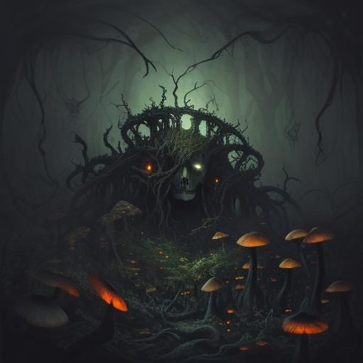 Surreal Brains in Eerie Cave: Dark Fantasy Art