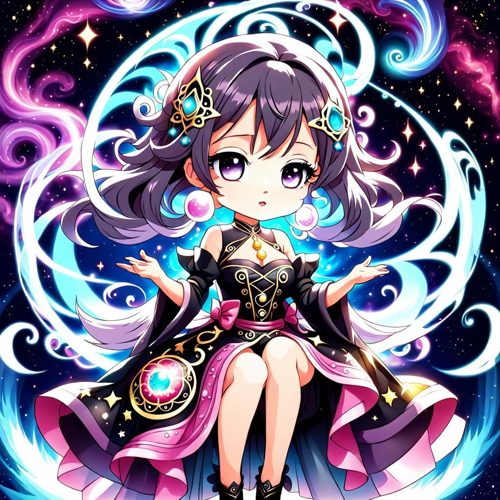 Chibi Fortune Teller in Vapor Dreamcore Manga