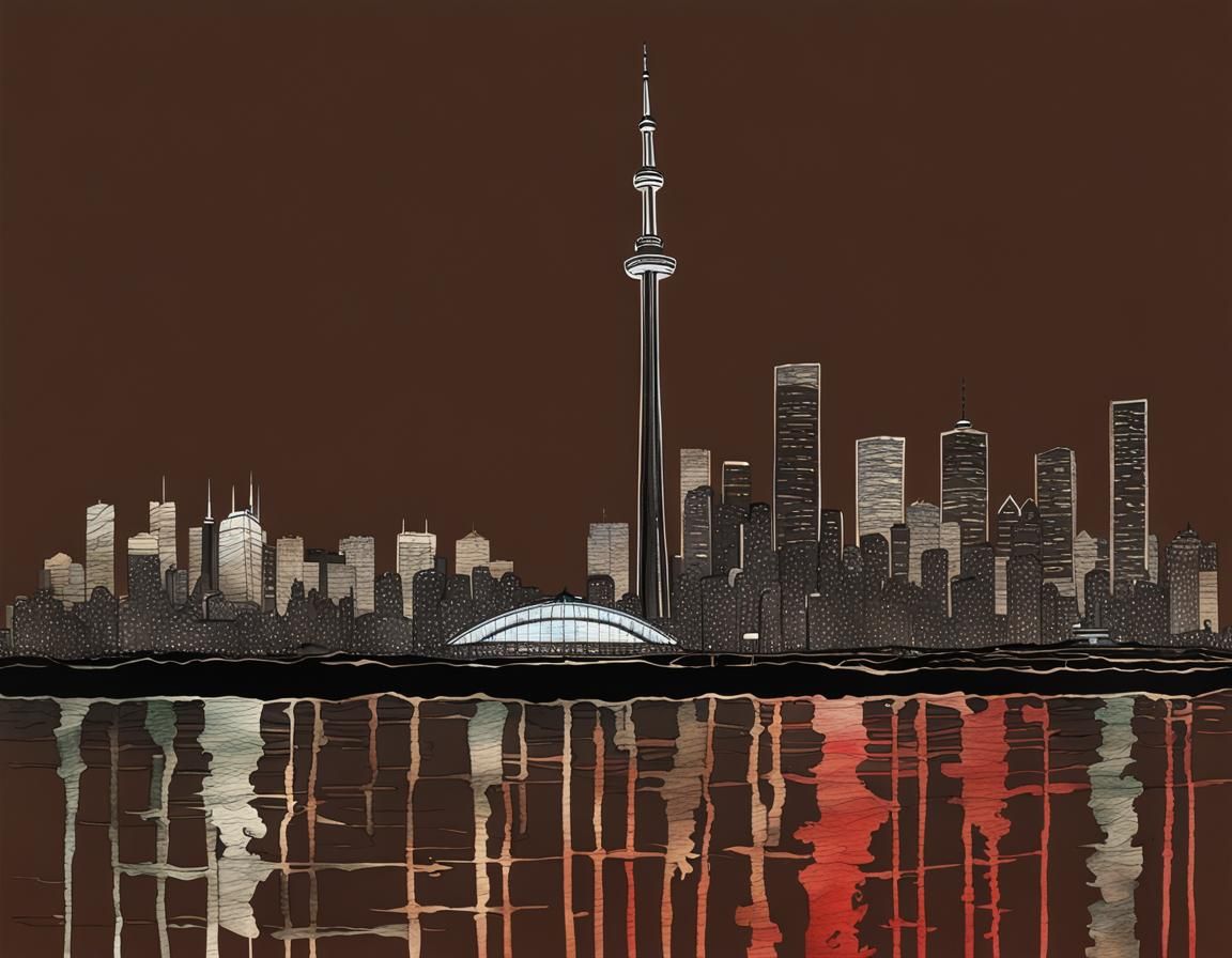 Toronto Skyline in Organic Line Drawing Style