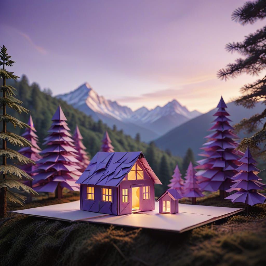 Origami Cabin in Bavarian Alps at Sunset